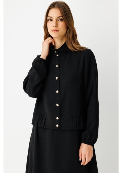 Büzgü Detaylı Elbiseli Takım Siyah modelleri