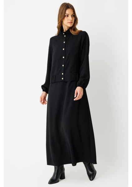 Büzgü Detaylı Elbiseli Takım Siyah fırsatları