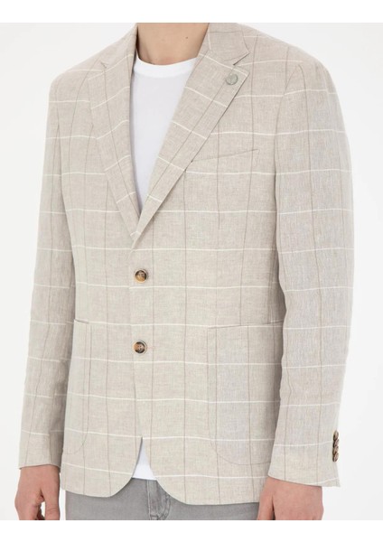 Erkek Slim Fit Keten Ekose Ceket 1853881