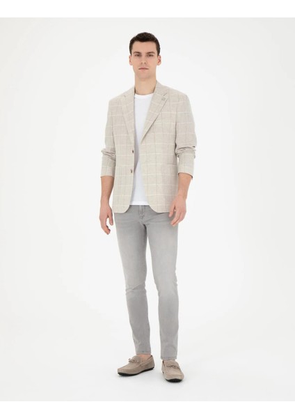 Erkek Slim Fit Keten Ekose Ceket 1853881 fırsatları