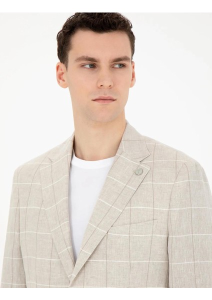 Erkek Slim Fit Keten Ekose Ceket 1853881 indirimleri