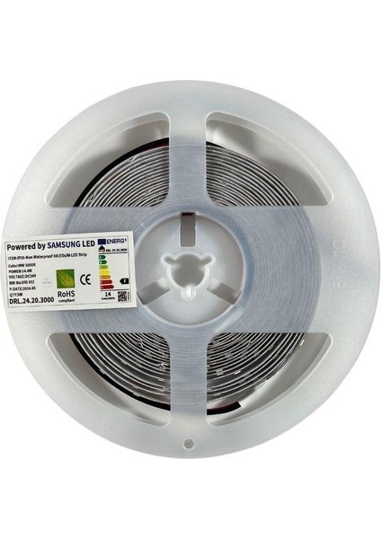 Samsung Şerit LED Samsung 60 Ledli 2835 Smd 3000K Şerit LED 24V 14.4W IP20 5m