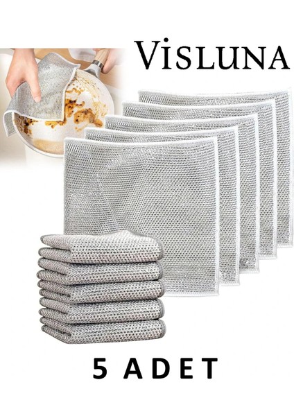 ( 5 Adet ) Telli Lüks Bulaşık Bezi, Mutfak Bezi, Bulaşık Ovalama Teli,zor Kir ,pas ,yağ Sökücü indirimleri