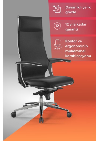 Samurai Ergonomik Koltuk | Bel Destekli, Tekerlekli, Yükseklik Ayarlı, Deri Makam Koltuğu -2d7.4.1.61