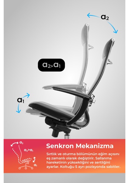 Samurai Ergonomik Koltuk | Bel Destekli, Tekerlekli, Yükseklik Ayarlı, Deri Makam Koltuğu -2d7.4.1.61 modelleri