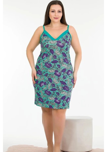 Lady Çiçek Desenli Battal Büyük Beden Tunik Gecelik