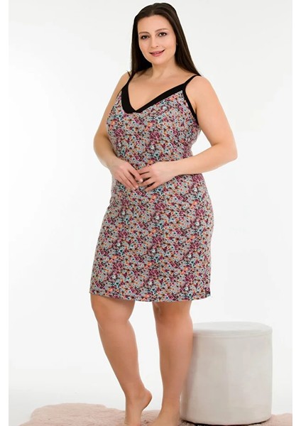 Lady Çiçek Desenli Battal Büyük Beden Tunik Gecelik