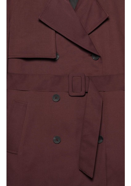 Kadın Bordo Kemerli Kısa Trençkot fiyatları