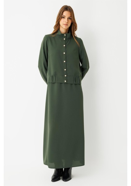 Büzgü Detaylı Elbiseli Takım Haki fiyatları