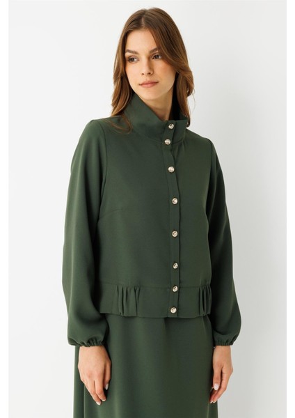 Büzgü Detaylı Elbiseli Takım Haki modelleri