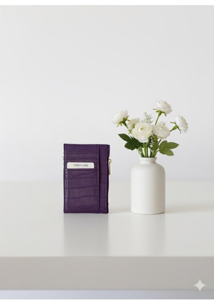 Mor Kroko Desen Kartlık Cüzdan