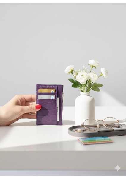 Mor Kroko Desen Kartlık Cüzdan modelleri