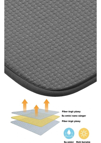 Bulaşık Kurulama Matı Süper Emici Kurulama Bezi Kurutma Örtüsü Tezgah Üstü Bezi Gri Renk 35*45'cm fiyatları