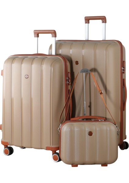 Polipropilen 3'lü Valiz Seti Büyük & Orta & Makyaj V305