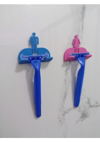 2'li Set Yapışkanlı Sistem, Mavi ve Pembe Banyo Düzenleyici, Kadın-Erkek Jilet Tutucu, Lif Tutucu fiyatları