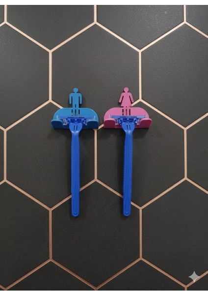 2'li Set Yapışkanlı Sistem, Mavi ve Pembe Banyo Düzenleyici, Kadın-Erkek Jilet Tutucu, Lif Tutucu modelleri