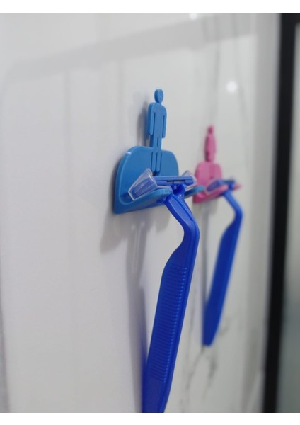 2'li Set Yapışkanlı Sistem, Mavi ve Pembe Banyo Düzenleyici, Kadın-Erkek Jilet Tutucu, Lif Tutucu fırsatları