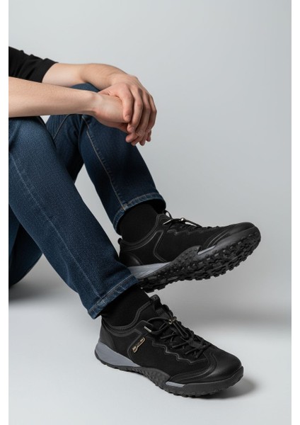 G25K537 Hafif ve Esnek Tasarım Hakiki Nubuk Deri Lastik Bağcıklı Erkek Siyah Günlük Ayakkabı