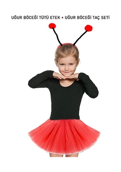 Kırmızı Uğur Böceği Tütü Etek ve Taç Seti