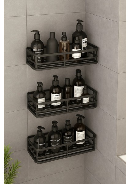 3 Lü Banyo Düzenleyici Organizer Şampuanlık Havlupan Askısı Havluluk Siyah Banyo Duş Mutfak R fırsatları