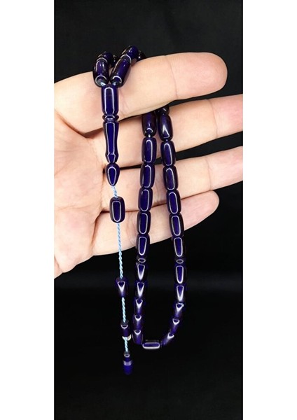 Çubuk Kehribar Tesbih Kapsül Kesim Lacivert Renk HEDİYE T-371