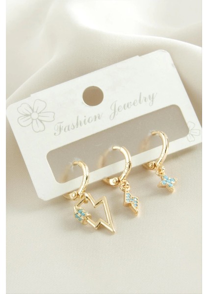 3 Adet Şimşek Zirkon Taşlı Küpe