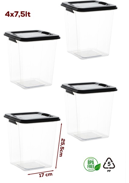 4370 4lü Mega Boy Hava Geçirmez Deterjan Saklama Kabı Erzak Saklama Kabı Seti Gri 7,5lt fiyatları