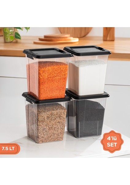 4370 4lü Mega Boy Hava Geçirmez Deterjan Saklama Kabı Erzak Saklama Kabı Seti Gri 7,5lt fırsatları
