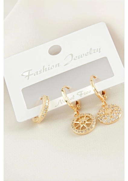 3 Adet Yıldız Zirkon Taşlı Küpe