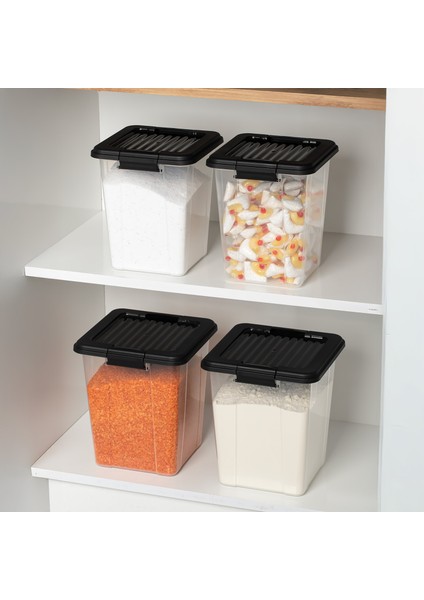 4372 4lü Mega Boy Hava Geçirmez Deterjan Saklama Kabı Erzak Saklama Kabı Seti Gri 7,5+5lt