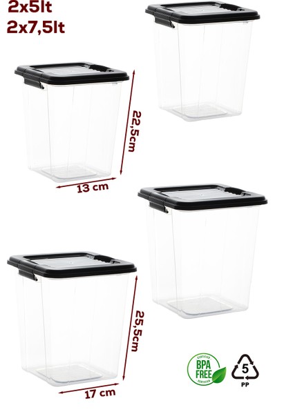 4372 4lü Mega Boy Hava Geçirmez Deterjan Saklama Kabı Erzak Saklama Kabı Seti Gri 7,5+5lt fiyatları