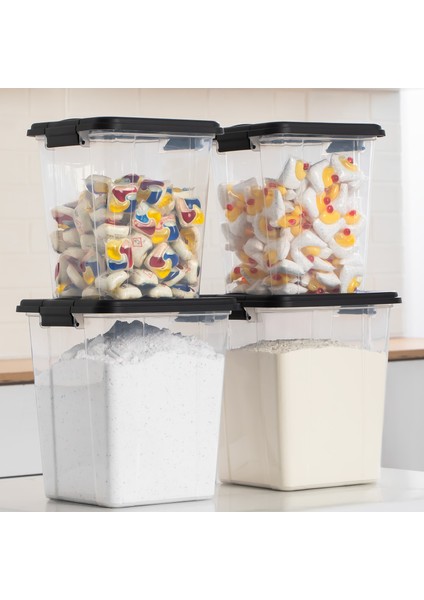 4372 4lü Mega Boy Hava Geçirmez Deterjan Saklama Kabı Erzak Saklama Kabı Seti Gri 7,5+5lt modelleri