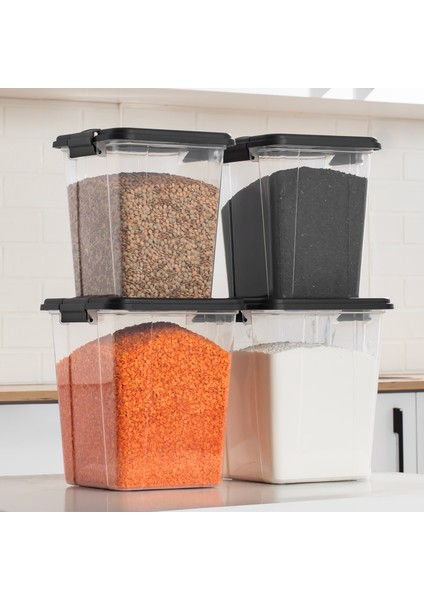 4372 4lü Mega Boy Hava Geçirmez Deterjan Saklama Kabı Erzak Saklama Kabı Seti Gri 7,5+5lt fırsatları