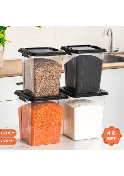 4372 4lü Mega Boy Hava Geçirmez Deterjan Saklama Kabı Erzak Saklama Kabı Seti Gri 7,5+5lt indirimleri