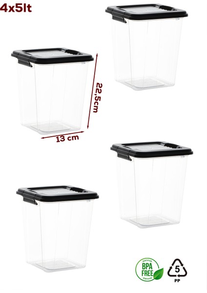 4371 4lü Mega Boy Hava Geçirmez Deterjan Saklama Kabı Erzak Saklama Kabı Seti Gri 5lt modelleri