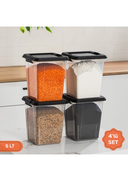 4371 4lü Mega Boy Hava Geçirmez Deterjan Saklama Kabı Erzak Saklama Kabı Seti Gri 5lt indirimleri