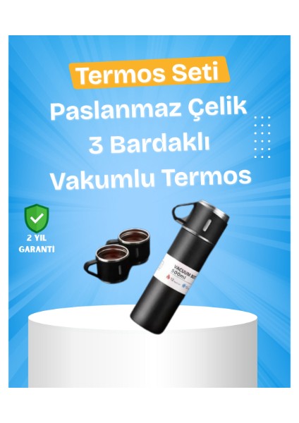 Isıyı Uzun Süre Koruyan 500 ml Termos Seti | Çelik Gövde, 2 Bardaklı, Hediye Kutulu