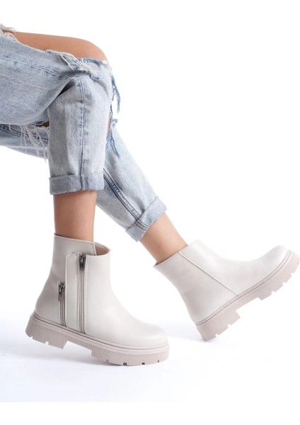 Menta Bej Cilt Fermuar Aksesuarlı Bot fiyatları