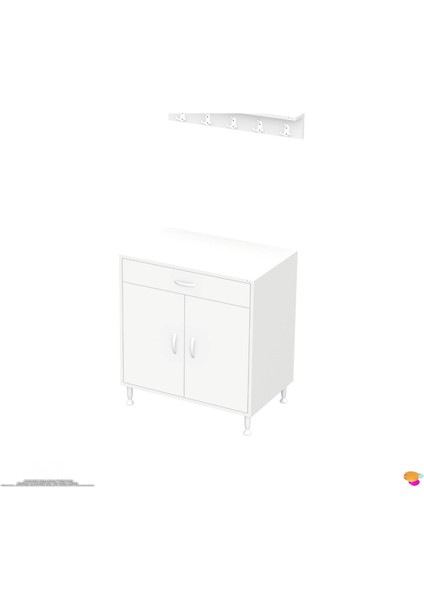 Milas (Xxxl) Mutfak Dolabı Set Ocak Altı Dolap Mutfak Dolabı 2 Bölme Beyaz Dolap 80X88X48 cm