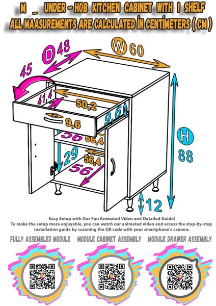 Milas (M) Set Ocak Altı Dolap 60 cm Çekmeceli Mutfak Dolabı 2 Bölme Beyaz Dolap 60X88X48 cm