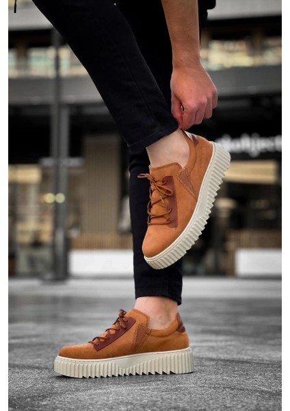 KB-X502 Kuback Taba Süet Yüksek Bej Taban Bağcık Detaylı Lastikli Günlük Erkek Ayakkabı fırsatları