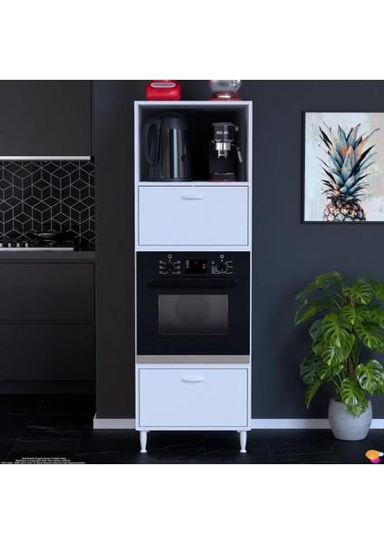 Tayfa Beyaz Mutfak Dolabı Mini/midi 2 Kapaklı Mikrodalga Fırın Dolabı 60X185,9X56 cm