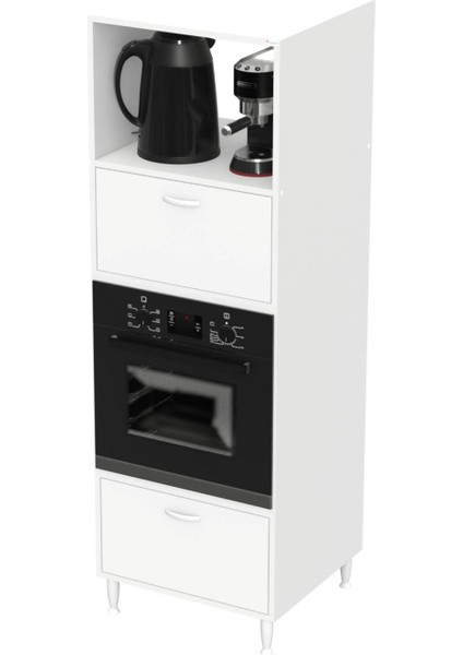 Tayfa Beyaz Mutfak Dolabı Mini/midi 2 Kapaklı Mikrodalga Fırın Dolabı 60X185,9X56 cm