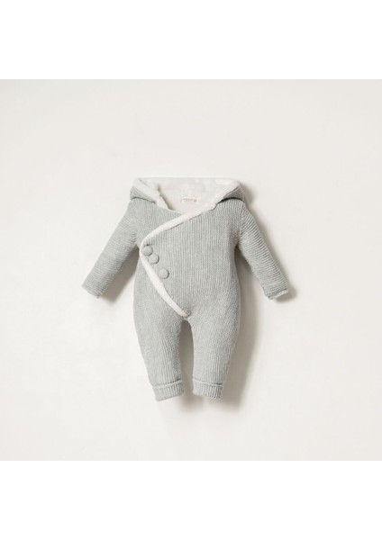 8372N Bebek Triko Linksli Düğmeli Kapüşonlu Naturel Yün Tulum