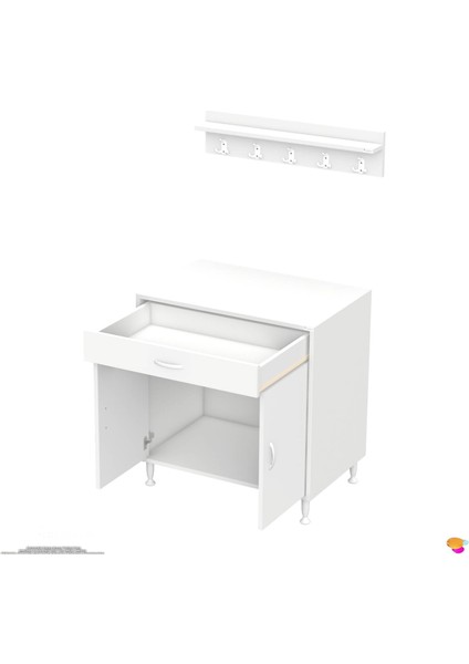 Asel (Xl) Set Ocak Altı Dolap Kapaklı Mutfak Dolabı Tüp Bölme ve Baharat Raflı Beyaz 70X88X56 cm