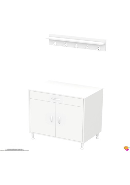 Asel (Xl) Set Ocak Altı Dolap Kapaklı Mutfak Dolabı Tüp Bölme ve Baharat Raflı Beyaz 70X88X56 cm