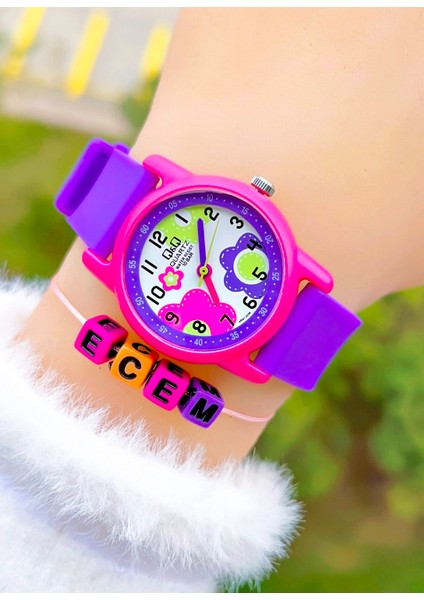 Silikon Kordonlu 10 Atm Su Geçirmez Kız Çocuk Kol Saati Kişiye Özel Hediye Isimli Bileklik