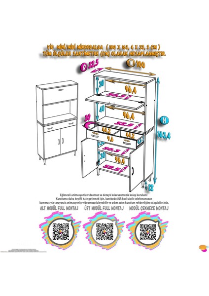 Alp Mini/midi Mikrodalga Dolabı Ekmeklik Bölmeli Mutfak Dolabı 100X163,4X32.5 cm fiyatları