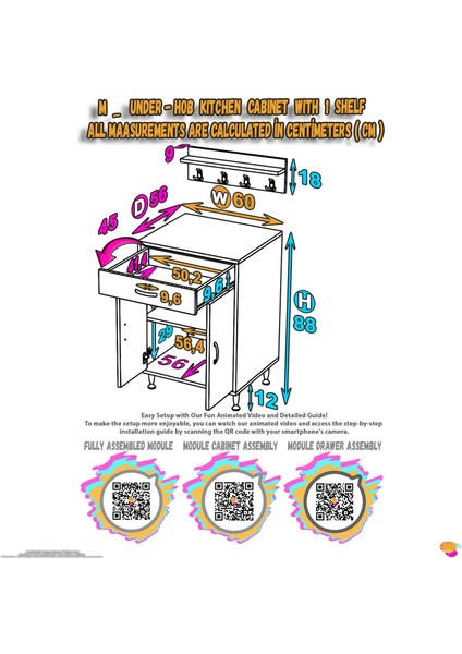 Milas (M) Set Ocak Altı Dolap Kapaklı Mutfak Dolabı Baharat Düzenleyici Raflı Dolap 60X88X56 cm fiyatları