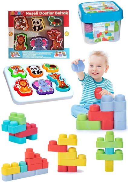 Eğitici Oyuncaklar Sevimli Hayvanlar Bultak Yumuşak Big Bloklar Kova 18 Parça Set